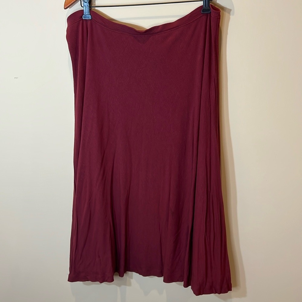 Peruvian Connection Maxi Skirt Womens Large Burgundy Knit Stretchy Flowy Lagen